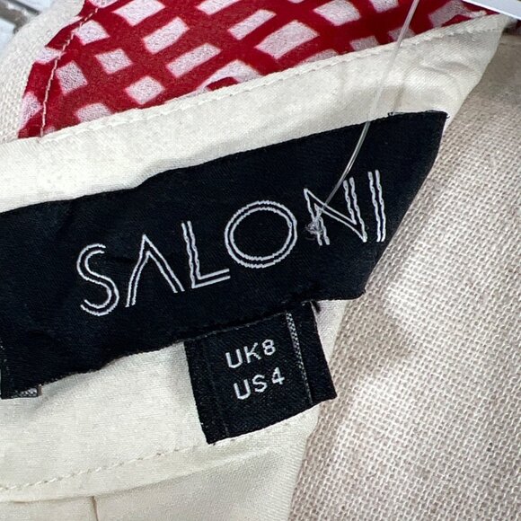 SALONI Plunging V-Neckline Silk Sleeveless Dress Red Cream Floral Sz 4 EUC - Picture 4 of 5